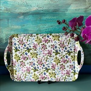 Floral Serving Tray with Handles